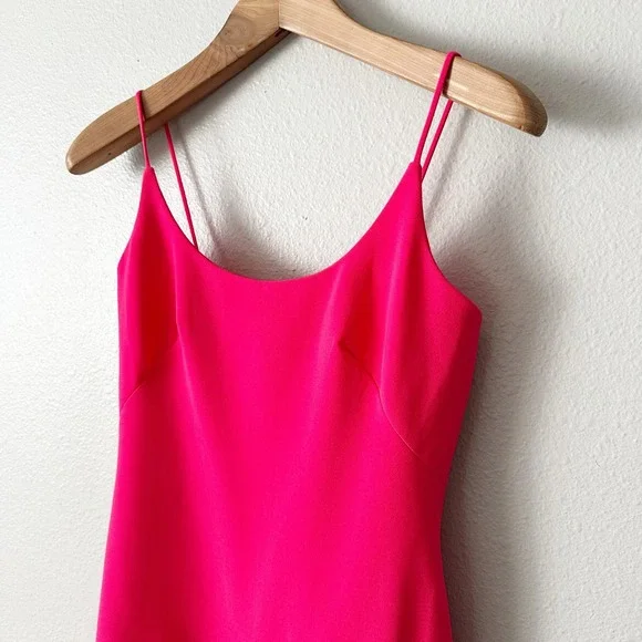 THEIA Hot Pink Spaghetti Strap High-Low Flowy Hem Midi Dress Size 2‎ - Picture 2 of 14